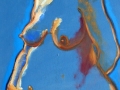 staand naakt contour op blauw fond, 80x100, olie op paneel.